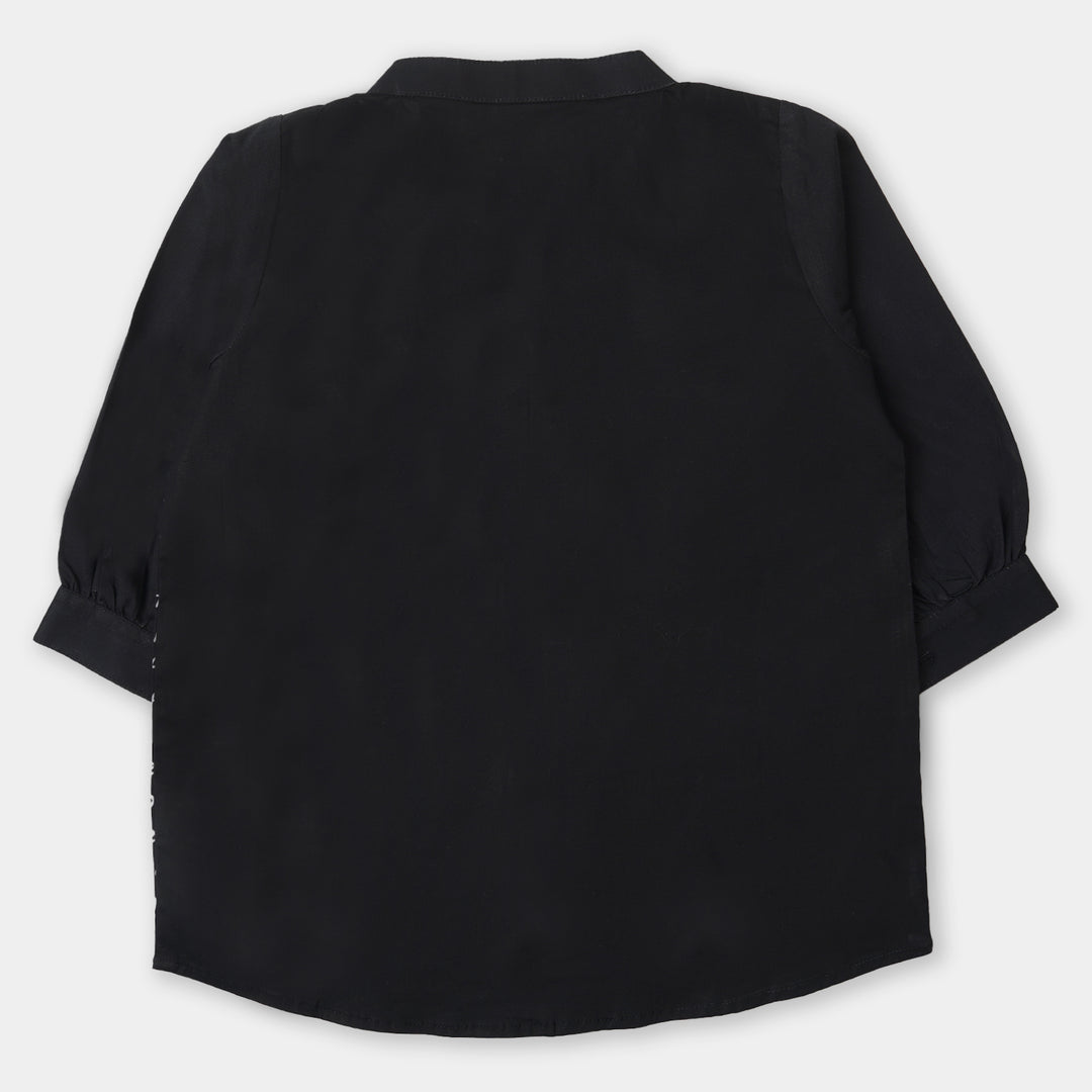 Girls Printed Casual Top - Black