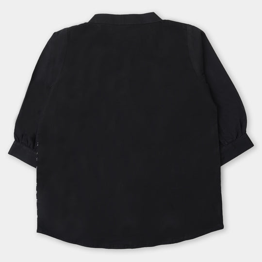 Girls Printed Casual Top - Black