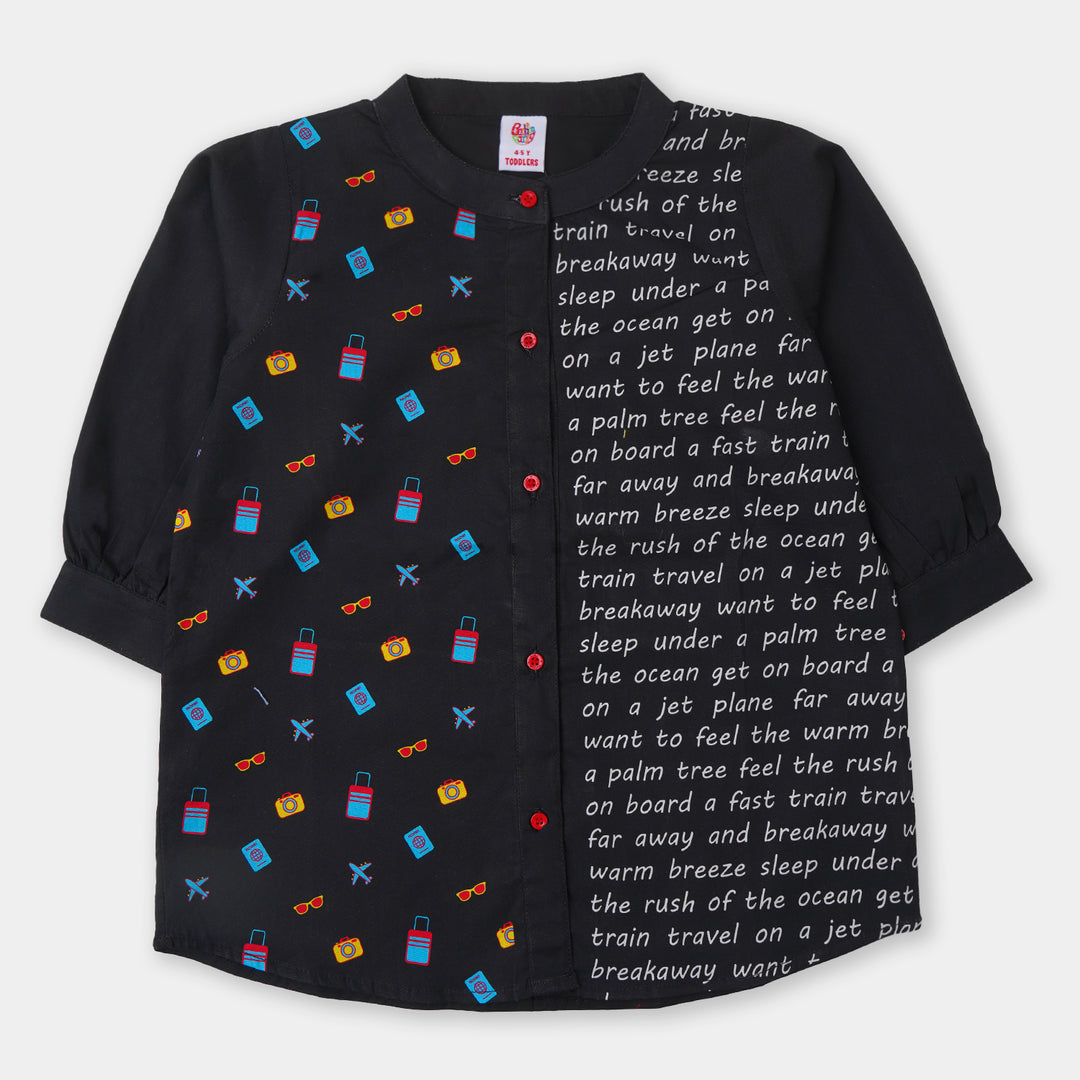 Girls Printed Casual Top - Black