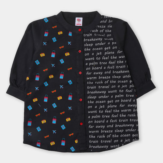 Girls Printed Casual Top - Black