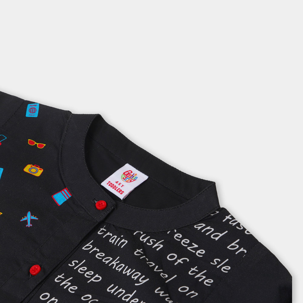 Girls Printed Casual Top - Black