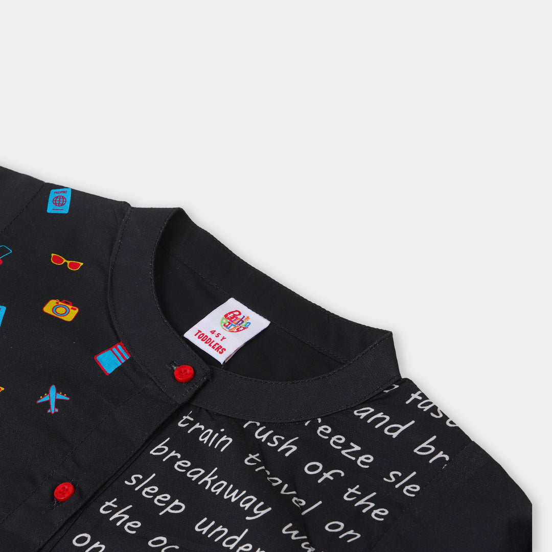 Girls Printed Casual Top - Black