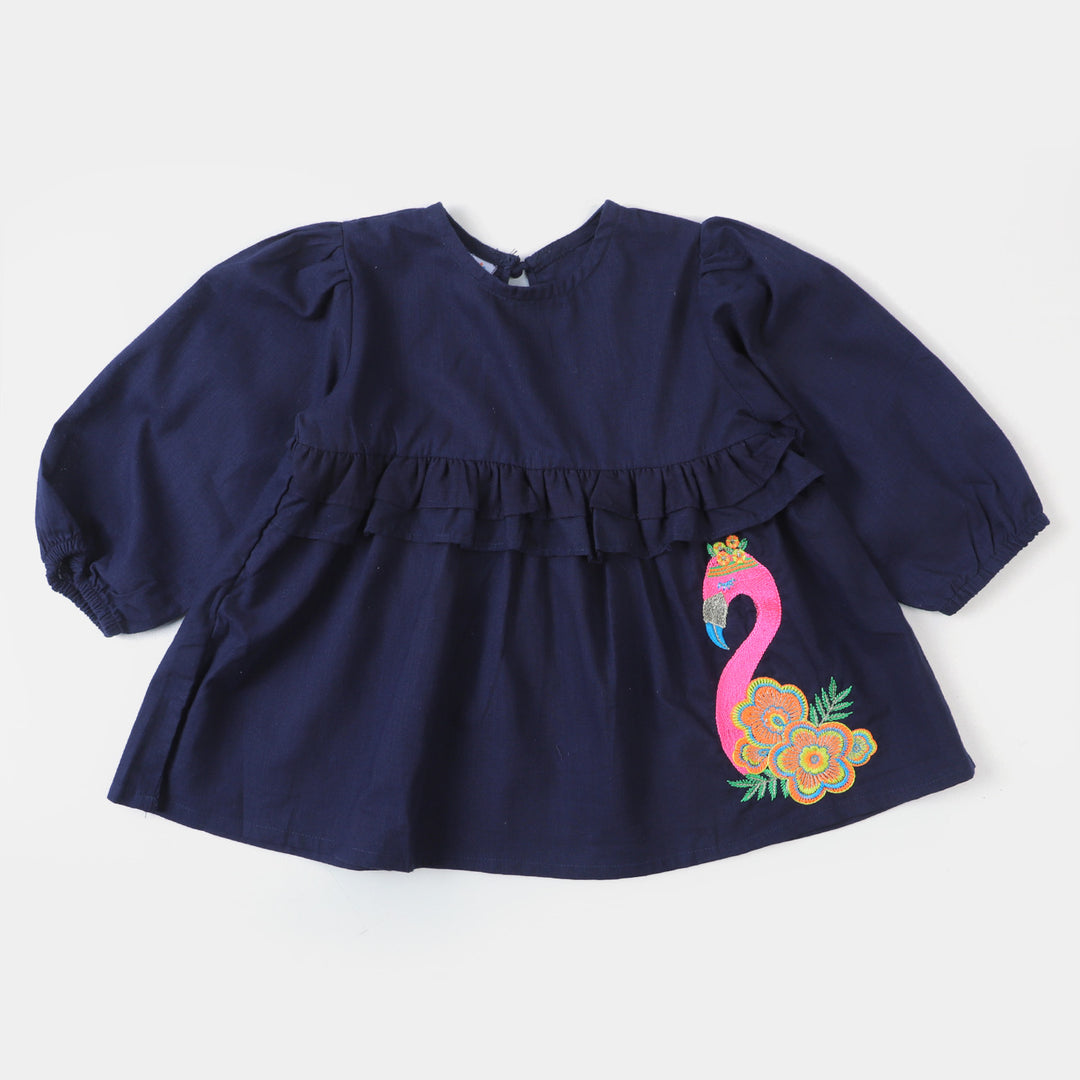 Girls EMB Top Flamingo-Navy