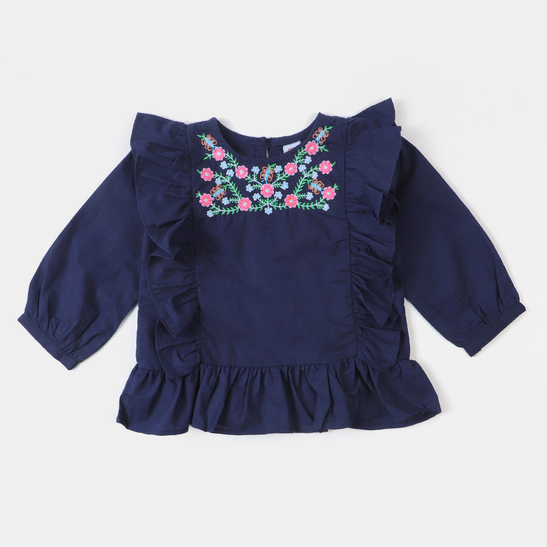Girls Embroidered Top -Navy
