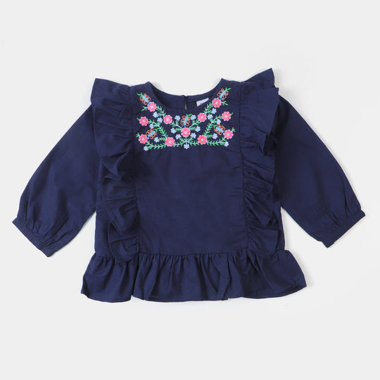 Girls Embroidered Top -Navy