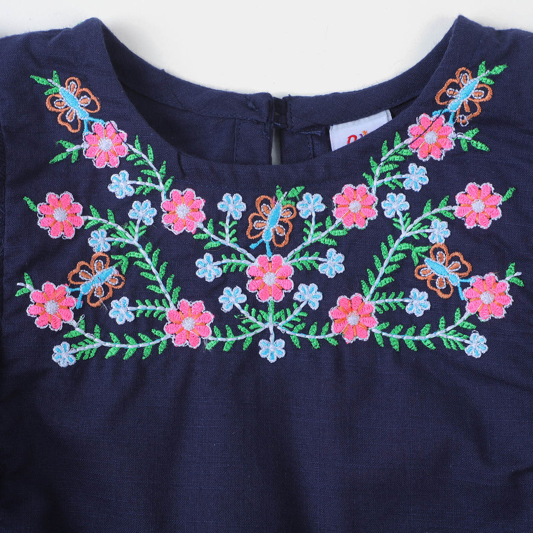 Girls Embroidered Top -Navy