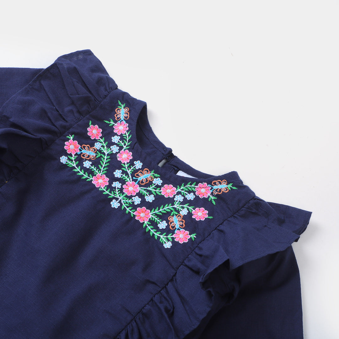 Girls Embroidered Top -Navy