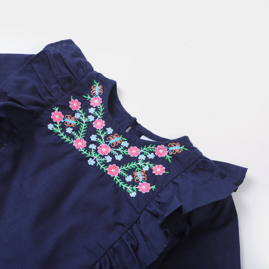 Girls Embroidered Top -Navy