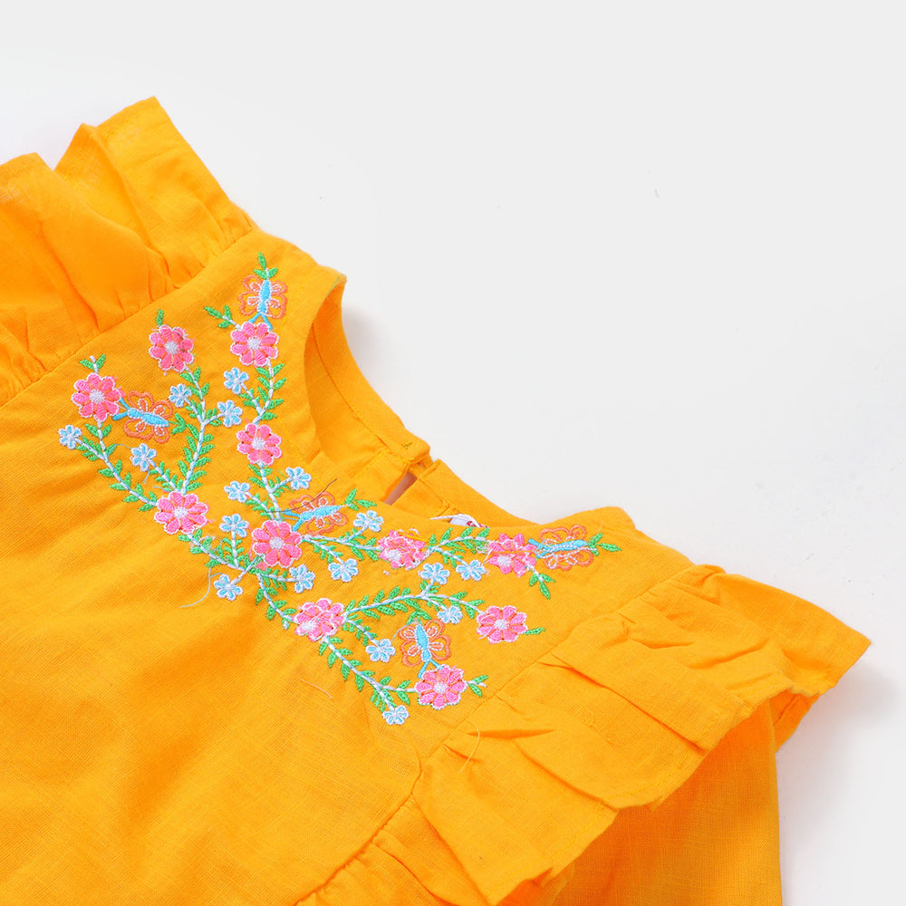 Girls Embroidered Top - Saffron