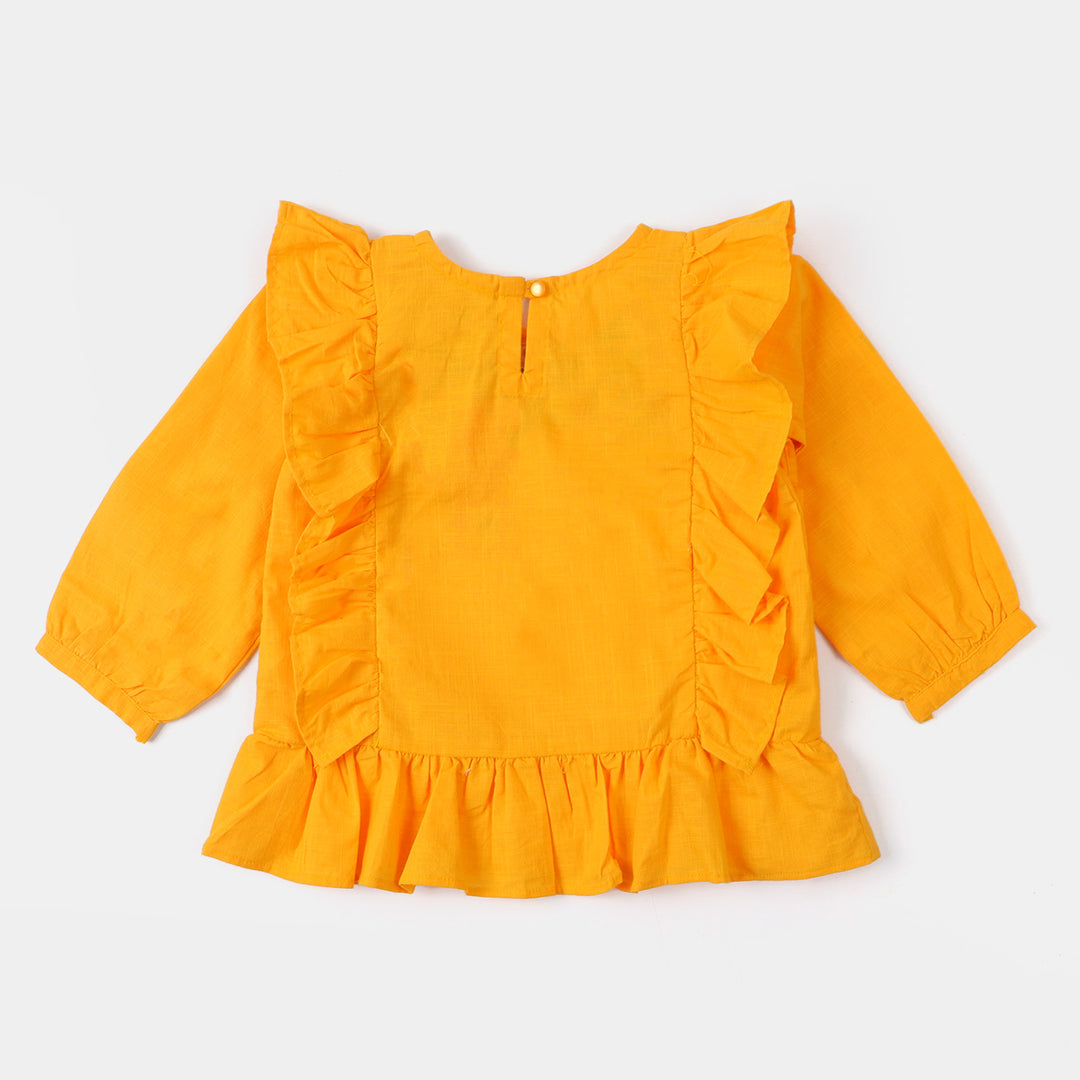 Girls Embroidered Top - Saffron