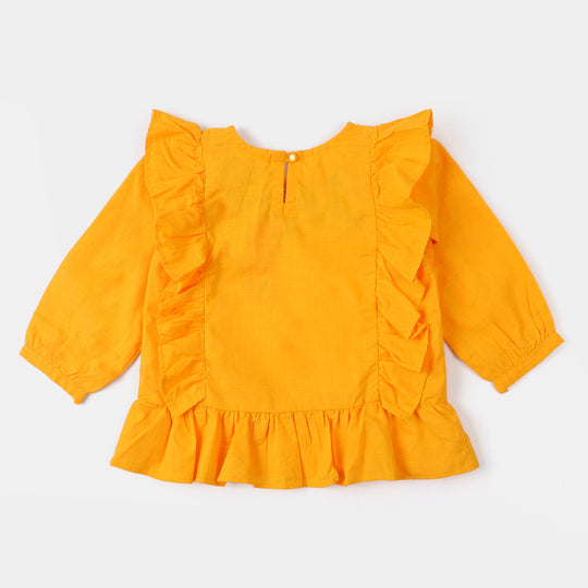 Girls Embroidered Top - Saffron
