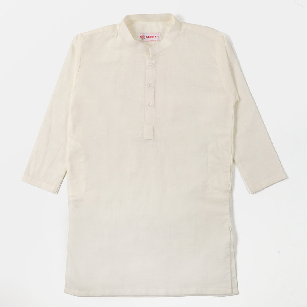 Boys Plain Slub Kurta Pajama - OFF-White