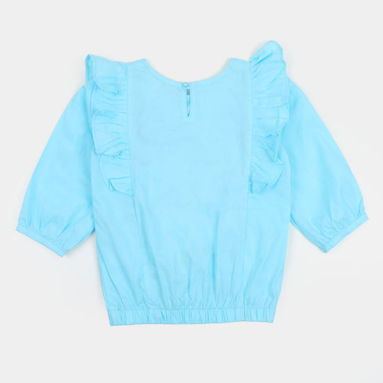 Girls Embroidered Top Birds - Light Blue