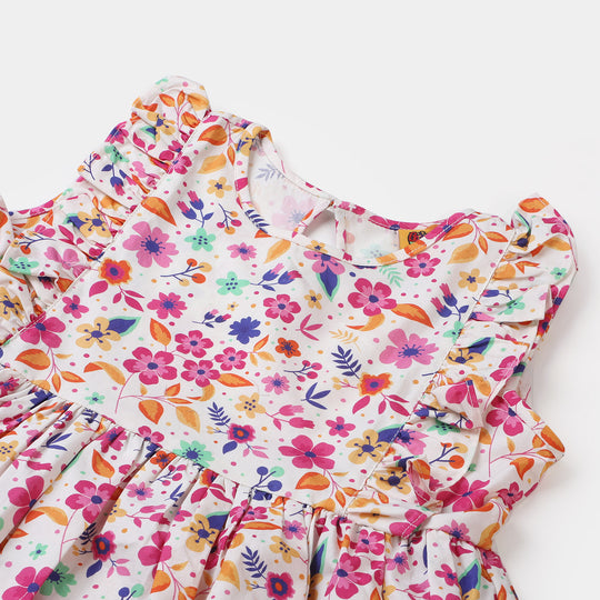 Girls Cotton Casual Frock - Multi