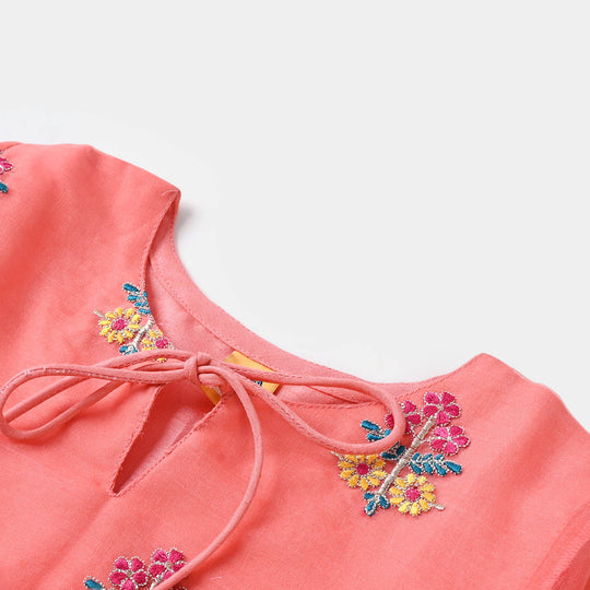 Girls Viscose 3PCs Suit Chatta Patti - Peach
