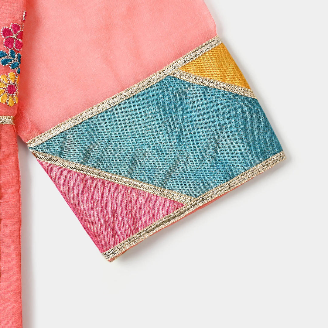 Girls Viscose 3PCs Suit Chatta Patti - Peach